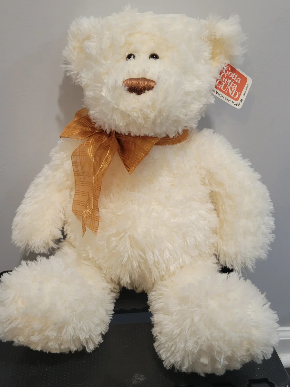 Gund Cream Plush Teddy with Gold Bow Accent Retired NWT